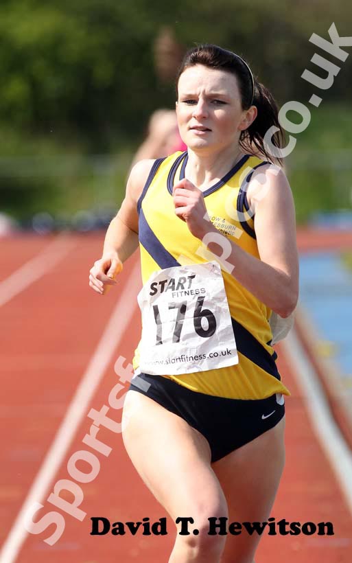 Sarah McDonald wins the 800 metres, Shildon Track and Field.